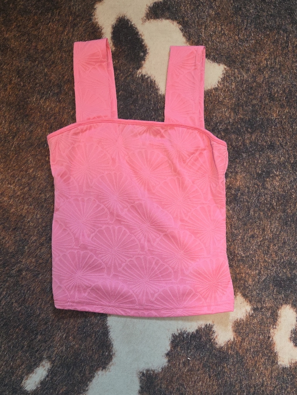 Square-Neck Pink Textured Tank Top with Wide Straps